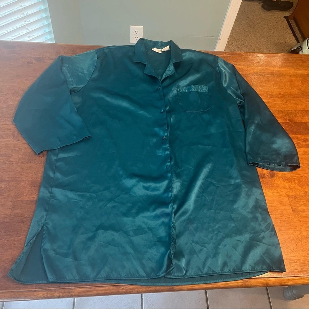 Vintage Intimate Moods sleep shirt Teal Satin Button-Up Shirt size 1x